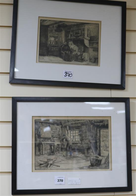 Robert Bryden (1865-1939), two dry point etchings, interior scenes, signed in pencil, dated 1906, 22 x 32cm